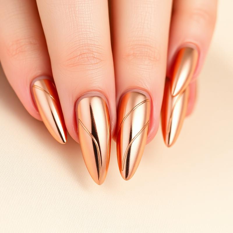 Chrome rose gold nail art